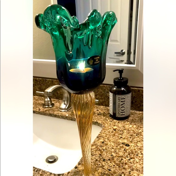 Beautiful Murano Green Crystal Glass Table Candle Holder - Picture 3 of 6